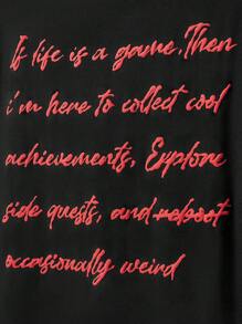 ROMWE MEN Street Life Men's Letter Print Round Neck Casual Loose Tank Top - Black - View 5