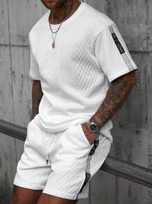 Manfinity CasualCool Men's Letter Print Round Neck Short Sleeve T-Shirt And Drawstring Waist Shorts Set Men's Two Pieces Casual Men's Two Pieces Set Men's 2 Pieces Summer Outfits Loose - White - View 6