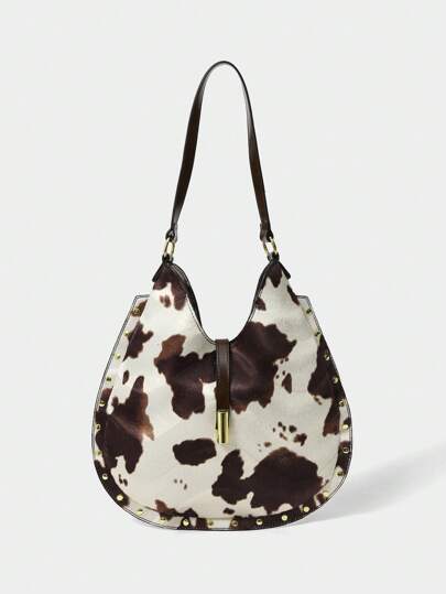 SHECARRY Bolso de hombro con estampado de vaca retro para mujer