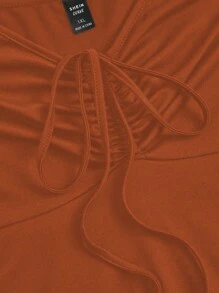 Flirla Plus Size Asymmetrical Hem Cinched Waist Casual Dress - Redwood - View 4