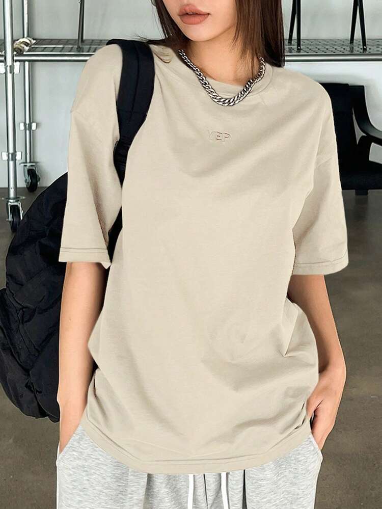 Short Sleeve T-Shirt With Letter Embroidery Oversized T-Shirt