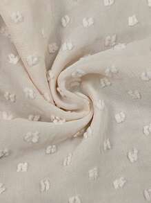 Elenzga Women's French Solid Color Swiss Dot Ruffle Detail V-Neck Puff Sleeve Blouse - Apricot - View 4