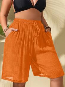 Swim Lushoire Short de cache-maillot de grande taille avec design en nœud de bambou, convient pour l'été - Orange brûlé - Voir 4