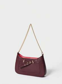 SHECARRY 女士单肩包 PU 皮革 秋季 夏季 冬季 校园 旅行 通勤 工作 优雅 潮流 精致 皮带 金属 链条 - 中紫紅色 - 查看 2