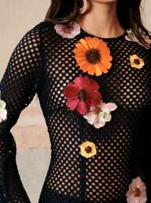 Anewsta Floral-Embellished Crochet Cover-Upbeach Outfits For Woman For Summer Beach Vacation - Blue - View 6