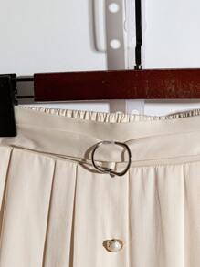 Franclia Damen plissierter Knopf-Akzent einfarbiger Lässig und Büro Rock