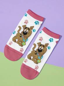SCOOBY-DOO X SHEIN 1双女款卡通小狗拼色踝袜