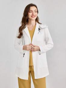 TaskEZ Solid-Color Long Sleeve Pocket Laboratory Coat/White Gown Women Tops Summer Women Spring Jackets Spring Jackets Women Professional Clothes Women Sets Office Clothes For Women - White - View 1