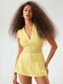 Athîral Women's Solid Color Minimalist A-Line Skirt, Suitable For Summer - Yellow - View 4