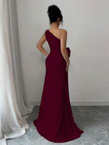 Rafferiza Vestido de mujer con escote asimétrico y bordado floral 3D