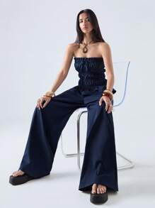 LYSMO 2件套女士蓝色抹胸和裤子套装 - 灰色 - 查看 5