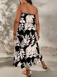 SHEIN Clasi Plus Size Ruffled Halter Floral Print Dress, Vacation Inspired - Black - View 2