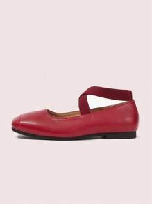 CUCCOO DOLLMOD Women's Red Elastic Flat Square Toe Loafers - Red - View 6