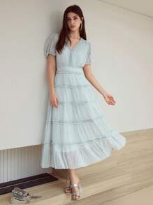 MOTF STUDIO FRILL SHORT SLEEVE DRESS - Light Grey - View 1
