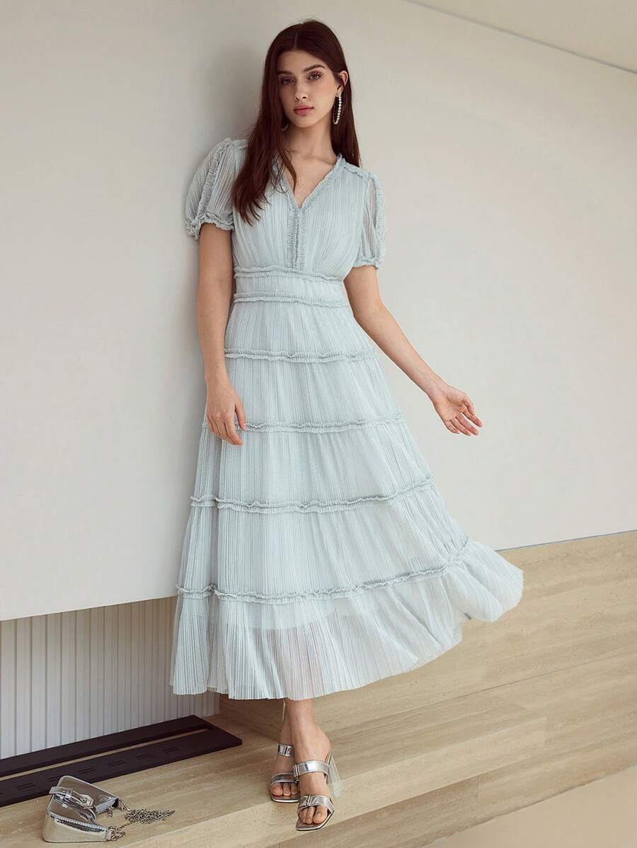 MOTF STUDIO FRILL SHORT SLEEVE DRESS - Light Grey - View 1
