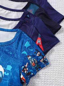 5pcs/Set Toddler Boys Minimalist Cartoon Animal Print Round Neck Short Sleeve T-Shirt And Shorts Pajama Sets - Multicolor - View 3