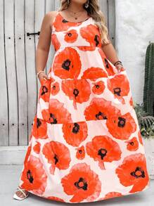 SHEIN CURVE+ Plus Size Green Leaf Print Dress, Suitable For Beach Vacation, Curve Plus, Boho Vacation Beach Outfits For Woman/Beach Dress/Beach Vacation Outfits/Beach Essentials / Graduation/Tea Party Dress - Multicolor - View 6