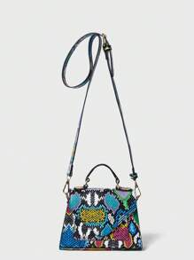 SHECARRY Mini Snakeskin Print Flap Satchel Bag - Multicolor - View 1