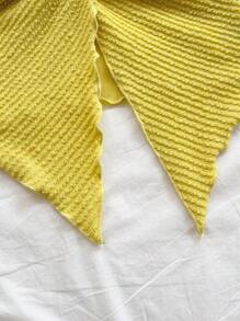 Soleia Women's Asymmetrical Hem Knit Textured Twist Front Cropped Cami Top For Vacation - Mustard Yellow - View 6