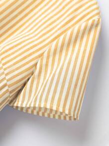 Rusticease Women's Striped Print Pleated Hem Short Sleeve Dress, Holiday And Casual - Yellow - View 3