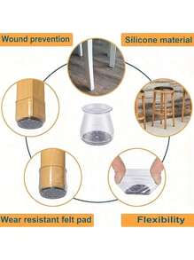4/8/16/24 件圆形椅腿地板保护垫 - 消除地板噪音，防止刮擦，滑动顺畅 - 耐用的硅胶结构，柔软的毛毡垫可轻柔接触地板，保护地板、桌椅腿 - 淺灰色 - 查看 8
