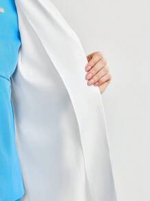 Scrubzie Plain Color Asymmetric Lapel Long Sleeve Single-Breasted Pocket Lab Coat / Scrub - White - View 6