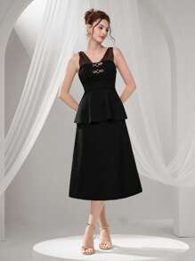 Poshira Elegant Fashion Fitted Formal Dress Graduation Dress Luxurious Women's Evening Dresses Black Dress Soft Dress Graduation Gifts, Party Dress, Prom Dress - Black - View 4