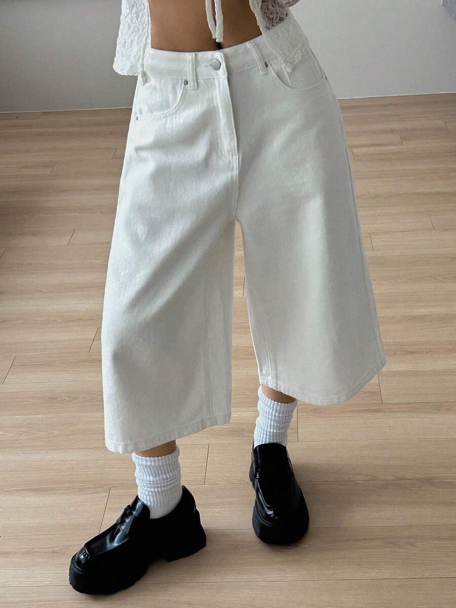 DAZY Women's White Loose Casual Straight Leg Cropped Jeans - White - View 1