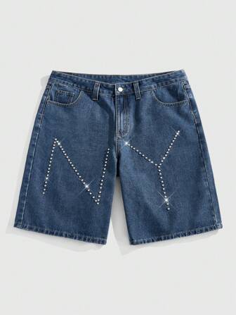 Pantalones cortos vaqueros azules informales de verano para hombre con apliques de letra