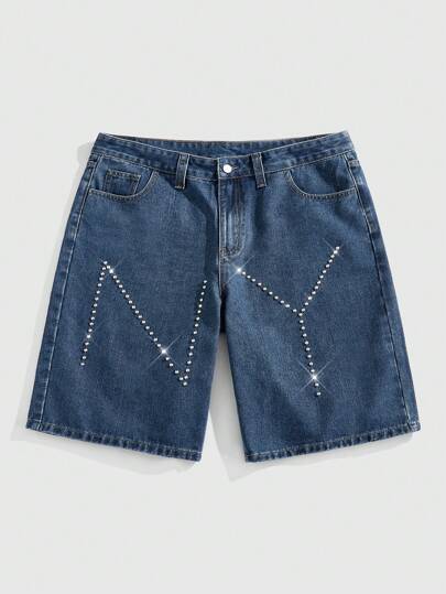 Casual Shorts en denim bleu décontractés d'été pour hommes, ornés de lettres