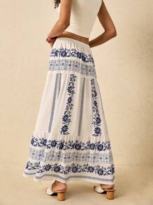 Poéselle 女士花卉印花长款休闲沙滩裙 - 白色 - 查看 3