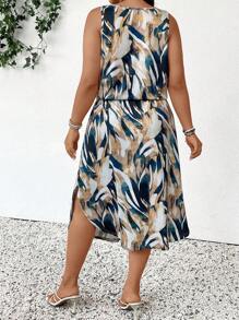 SHEIN Frenchy Plus Size Sleeveless All Over Print Casual Vacation Dress,Flowy Dress - Multicolor - View 6