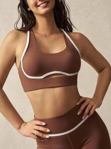 VARSITIE Contrast Binding Edge Hollow Out Spaghetti Straps Backless Cropped Sporty Tank Top