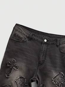 ROMWE MEN Grunge Punk Jeans casual a zampa con tasche con frange per uomo - nero - Visualizzare 5