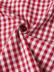 Ellevyn Women's Short Sleeve Bowknot Ruffle Plaid Checkered Elegant Casual Vacation Picnic Shirt, Spring/Summer - Red and White - View 5