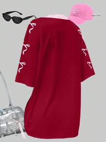 Explorewe Tween 女童粉色运动平纹 T 恤，夏季 - 酒紅色 - 查看 2