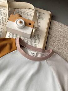 Blossori Young Boys French Elegant Splice Raglan Sleeve Crew Neck T-Shirt And Shorts Set, Spring/Summer - Multicolor - View 3