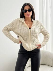 EURMUSE 带连帽细节和特殊图案的开衫 + 350 - 米色 - 查看 5