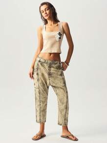 Bohemela Women Distressed Low Rise Tapered Leg Jeans - Army Green - View 5