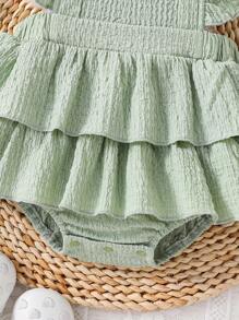Souflis Souflis Vestido fruncido de tarta color verde menta para bebé/niña pequeña, estilo dulce y elegante adecuado para salidas de verano, fiestas y uso diario