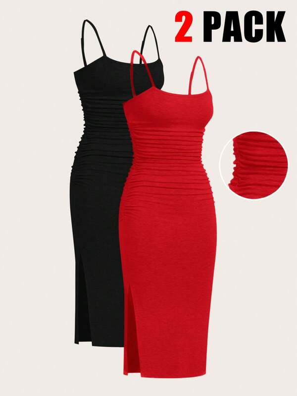 SHEIN EZwear فستان صيفي رمادي/أسود للمرأة البدينة