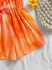 SHEIN EZwear Women's Boho Floral Print Woven Fabric Jumpsuit With Spaghetti Straps And A Wrap Design - Multicolor - View 4