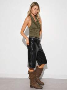 SHEIN EZwear 上衣 摇领黑色吊带上衣