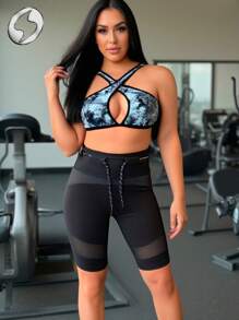 Innovista Women Activewear Foil Print Sports Leggings Shorts, Faux Leather & Metallic Shine Gym Bottom, Breathable Mesh Cut Out & Elastic Workout Outfits, Adjustable Fitness Pants, Sculpting Shapewear, Edgy &Unique Sleek & Lux Tracksuit, Music Festival, Party, Dance,Electric, Cycle,Bike,Yoga,Mat,Pilates,Running,Cardio,Strength,Weights,Outdoor,Hike,Camping,Trail,Volleyball,Going Out,Athleisure,Pickleball, Black,Y2K,Autumn Fall Gear,Waist Trainer,Bathing Suit, Women Gym Shorts Utilitarian Chic, Striped Design - Black - View 7