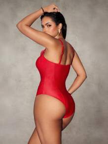 SHEIN Swim Tummy Control Princess Seam One-Piece Swimsuit For Women For Summer Beach Vacation - Red - View 2