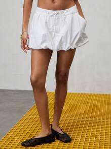 COUREZ 低腰蓬蓬迷你裙/外出穿搭/Y2K/休闲 100%纯棉 100%纯棉 复古 - 白色 - 查看 5