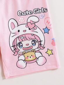 3pcs/Set Young Girl Cute Rabbit Ear Cartoon Print Short Leggings - Multicolor - View 7