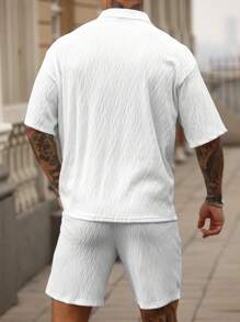 Manfinity Homme Men's Summer Casual Solid Color Short Sleeve Polo Shirt And Shorts Set - White - View 2