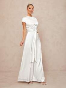 Lumalex Outing Summer Swimsuit Swimwear Swim Vacation Easter Bohemian BOHO Sea Beach Hot Outdoor Richly Layered Wedding Season Banquet Coming Of Age Ceremony Beach Seaside Asymmetric Off Shoulder Cinched Waist Extra Loose Women Jumpsuit - White - View 8