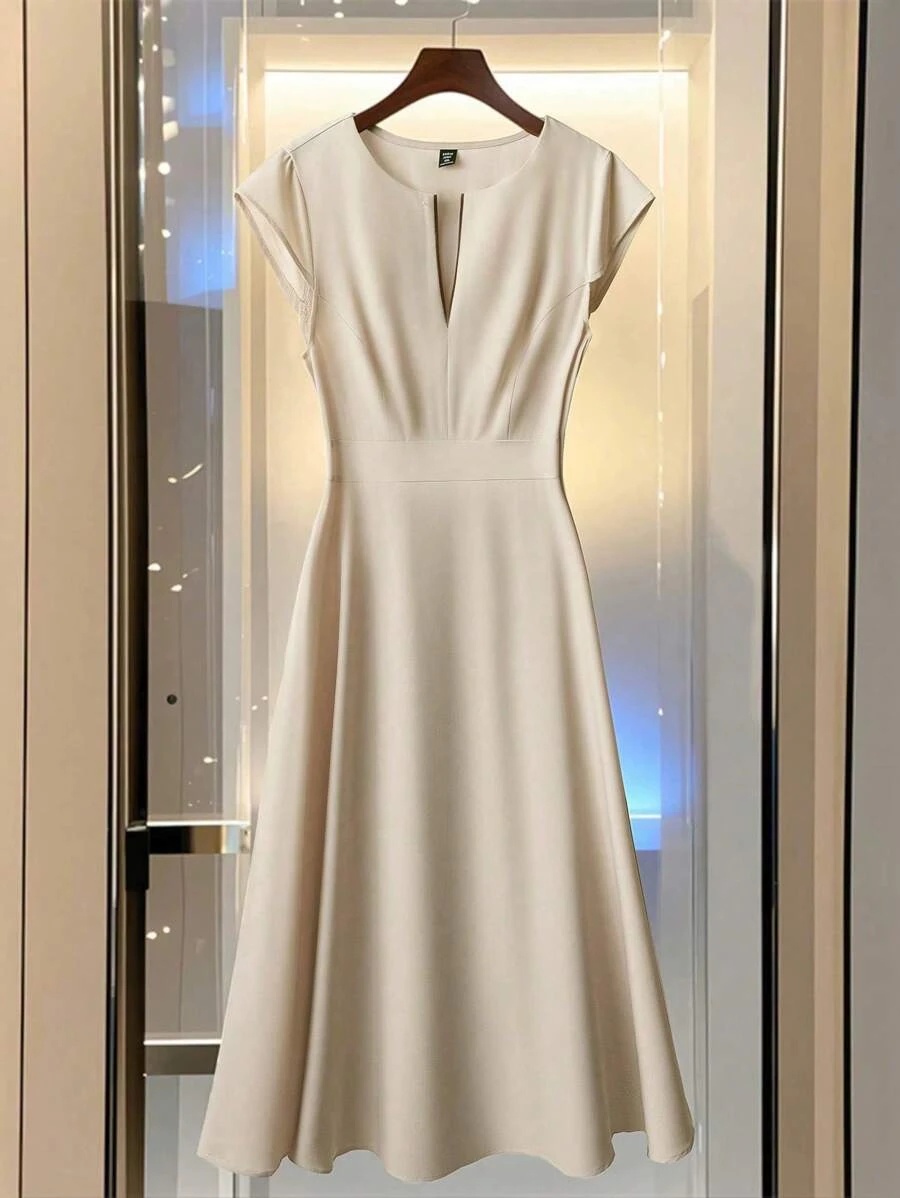 SHEIN Unity 大码女式纯色 V 领盖袖优雅连衣裙